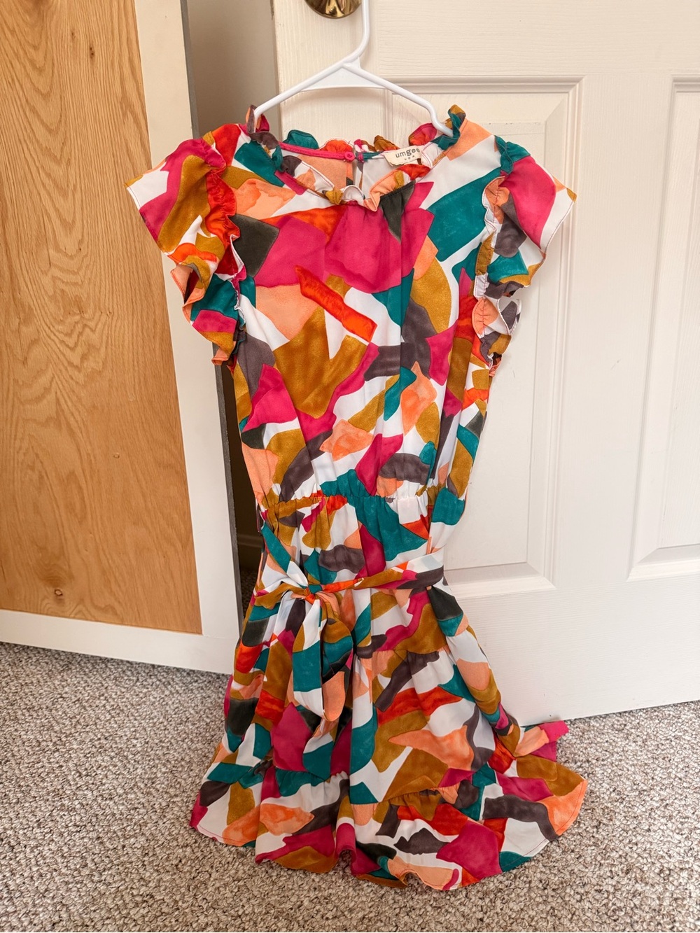 SHEIN Multicolor Abstract Ruffle Mini Dress - Pink, Teal, Mustard, Brown